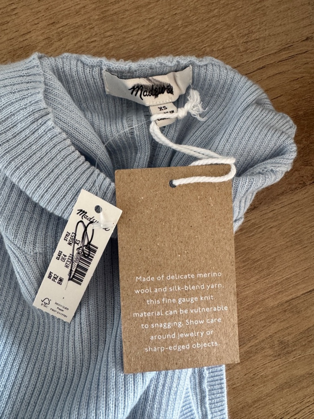 NWT! MADEWELL Women's Merino Wool-Silk Sweater Tank Mockneck Blue Mist Size XS - Picture 9 of 13